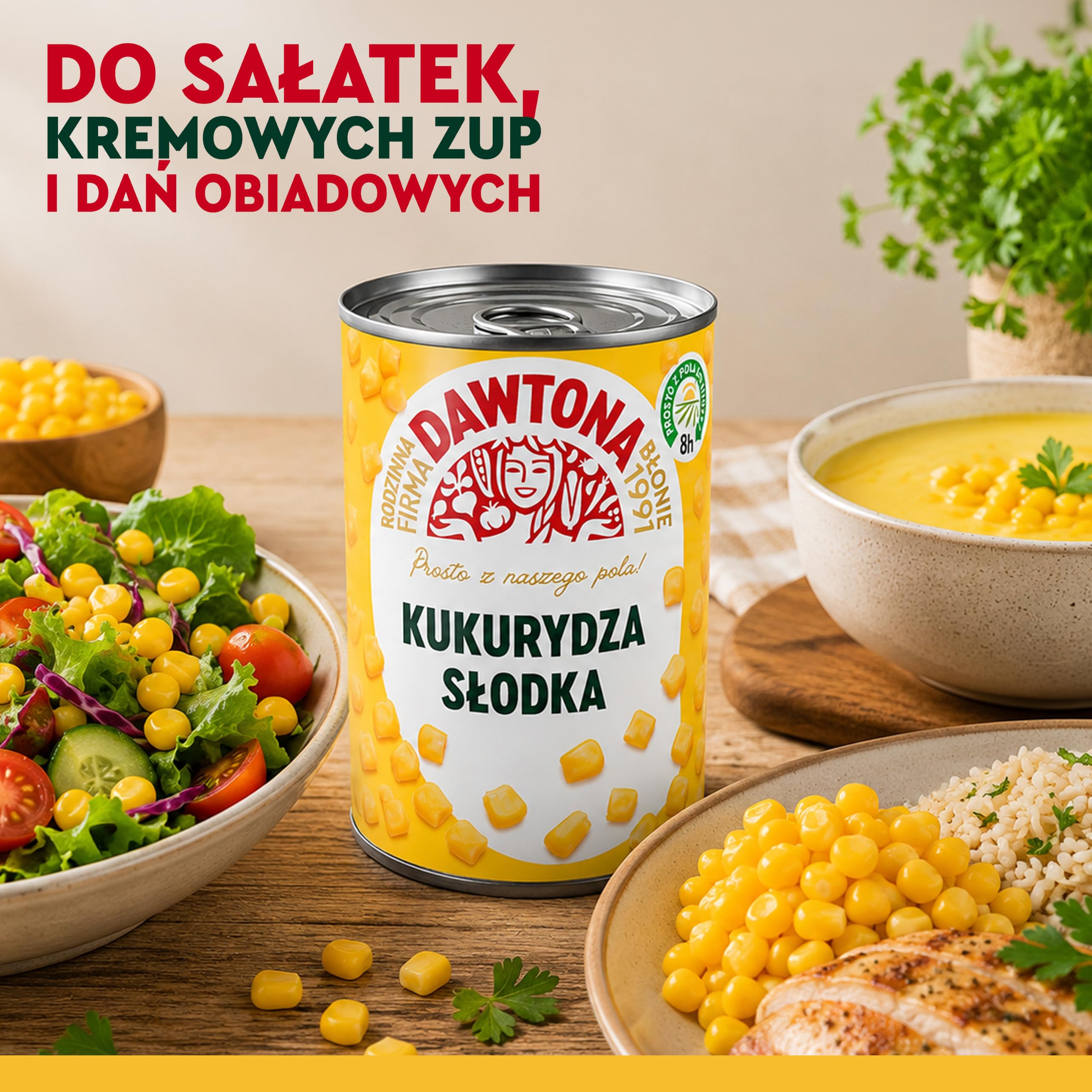 DAWTONA Kukurydza konserwowa słodka 12 x 400g - Bez konserwantów i sztucznych dodatków - Naturalnie soczysta i chrupiąca - Idealna do sałatek, zup i dań