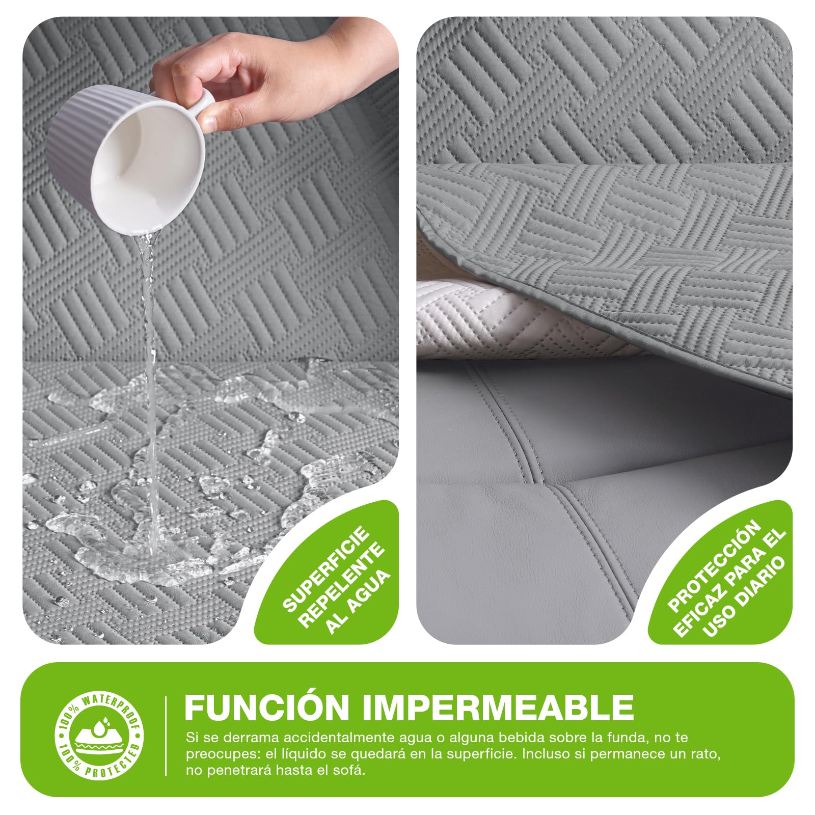 KinCam Funda Sillon Relax reclinable, Impermeable Funda para Sillón Relax con Bolsillo Laterales y Correas elásticas para Perros y Mascotas, Suave y Lavable Funda Sofa 3 plazas Gris Claro