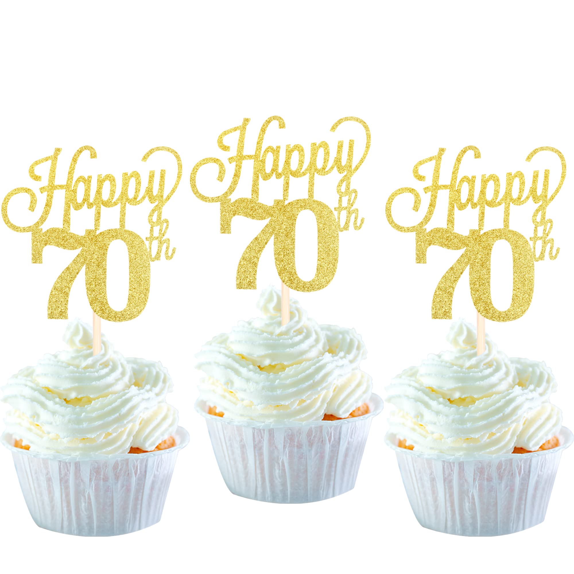 24 Pack Happy 70th Cupcake Toppers Glitter Number 70 Seventy Cheers to 70 Cupcake Picks 70th Birthday Wedding Anniversary Party Cake Decorations