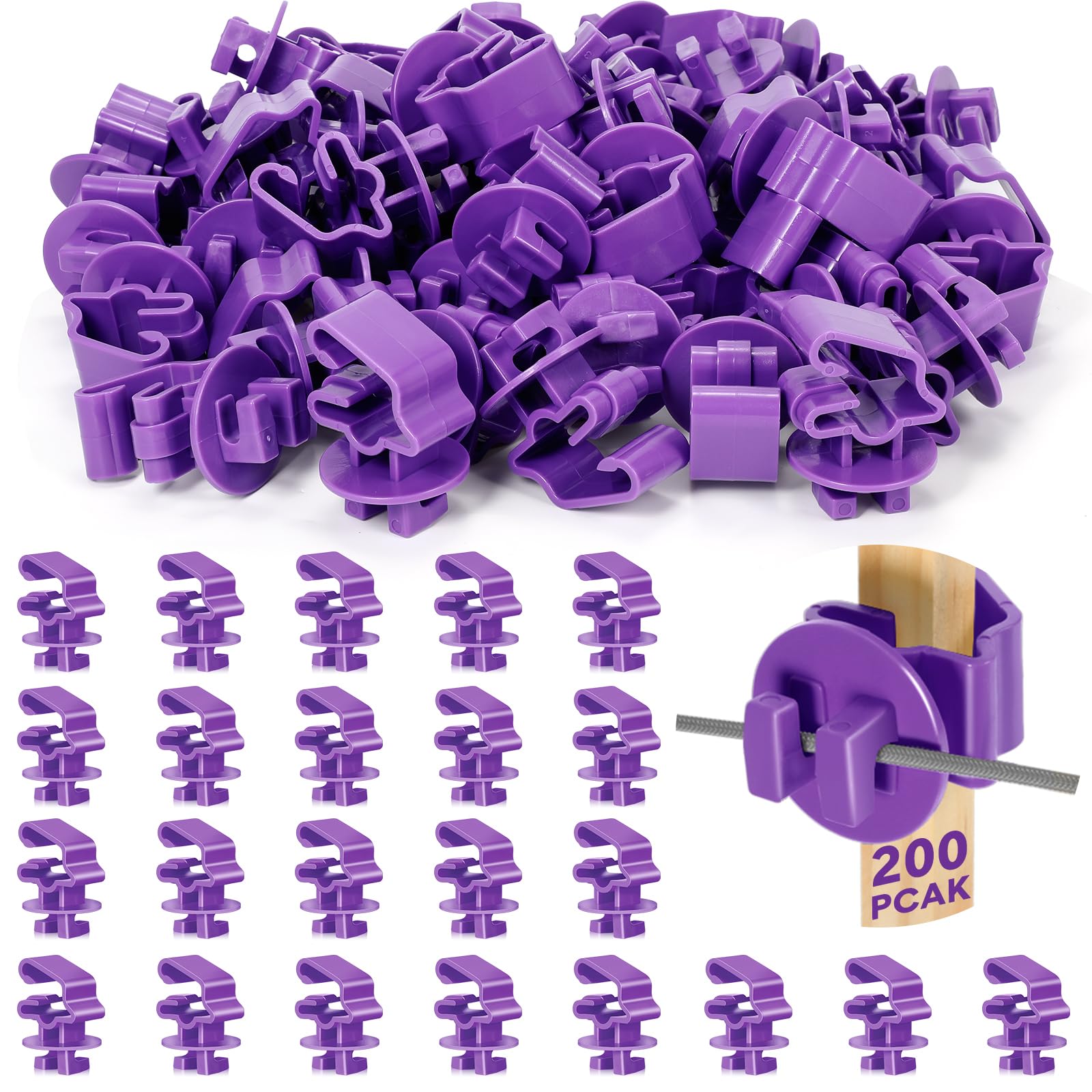 Geiserailie 200 aisladores de postes en T, postes de valla eléctrica, aisladores de valla eléctrica, alambre estándar de ajuste cómodo, clips de poste en T para ganaderos agrícolas (morado)