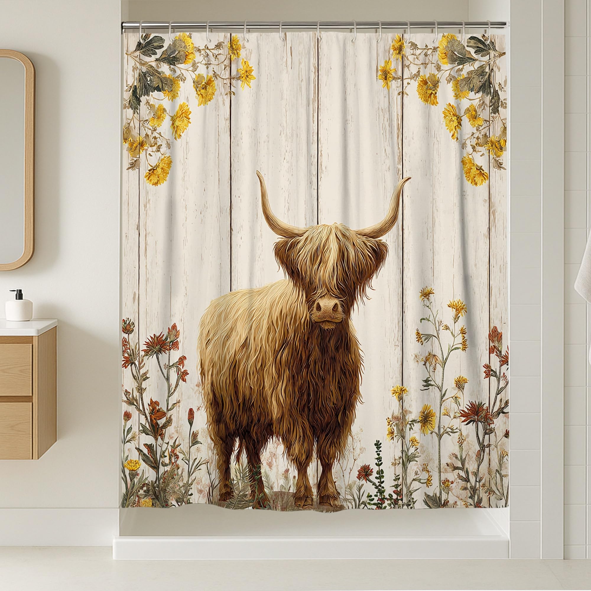 Rideau de douche polyester marron 183 x 243 cm grand format lavable pour salle de bain