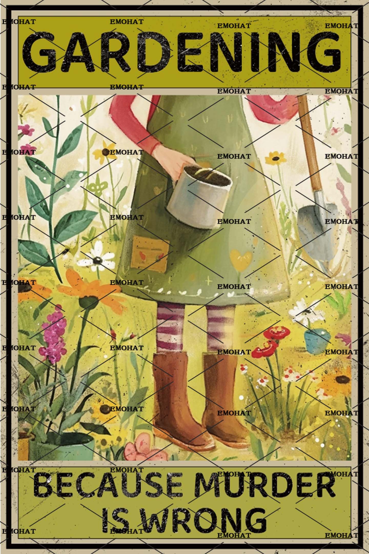 Gardening Because Murder Is Wrong Tin Sign, 8x12 Inch