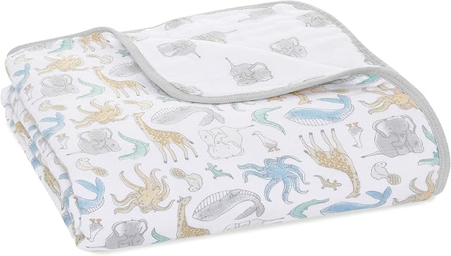 aden + anais essentials Dream Baby Blanket - Pack of 1 | Large Breathable 100% Cotton Muslin Bedding | Cot Blankets For Newborn Boys & Girls | Baby Shower or Xmas Gifts | Natural History Print