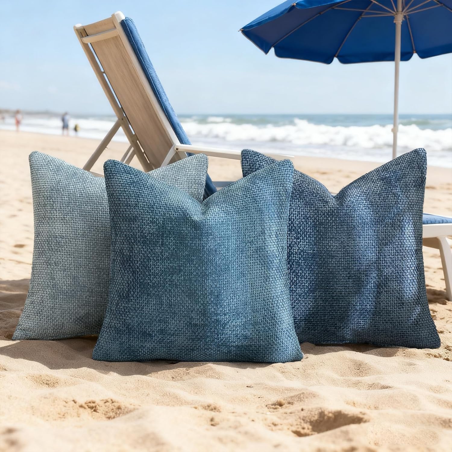 ZONYO Pack of 4 Throw Pillow Covers 18x18 Inch Neutral Blue Soft Decorative Chenille Pillow Covers (Neutral Blue, 18" x 18" (Pack of 4))