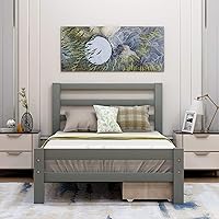 Vista 3 de Base de cama individual con cajones de almacenamiento, plataforma de madera maciza con cabecero, marco de cama individual para niños con listones