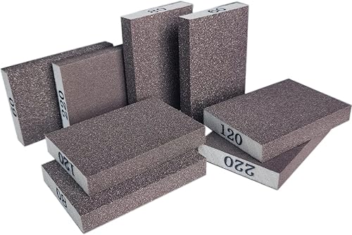 Miniatura 1 de Tonmp Paquete de 8 esponjas de lijado  Grano 60, 80, 120, 220, bloque de lijado lavable y reutilizable, esponjas de lijadora para paneles de yeso,