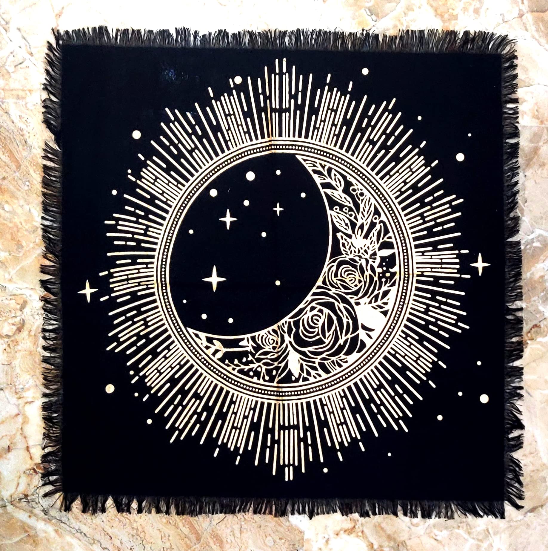 Tissu Méditation Soleil Lune Tapis De Tarot Velours - Motif Soleil Et Lune - Lavable - 50x50, 60x60 Ou 75x75 Cm - Pour Divination Accessoire Tarot Motif Lune