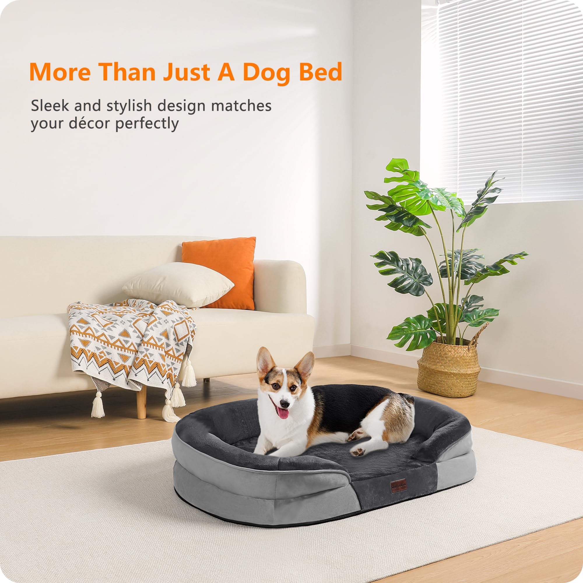 Dwanton Cama ortopédica para perros medianos, sofá impermeable con soporte de espuma de huevo, cama lavable para mascotas con cojín de refuerzo de cuatro lados, con funda extraíble y parte inferior