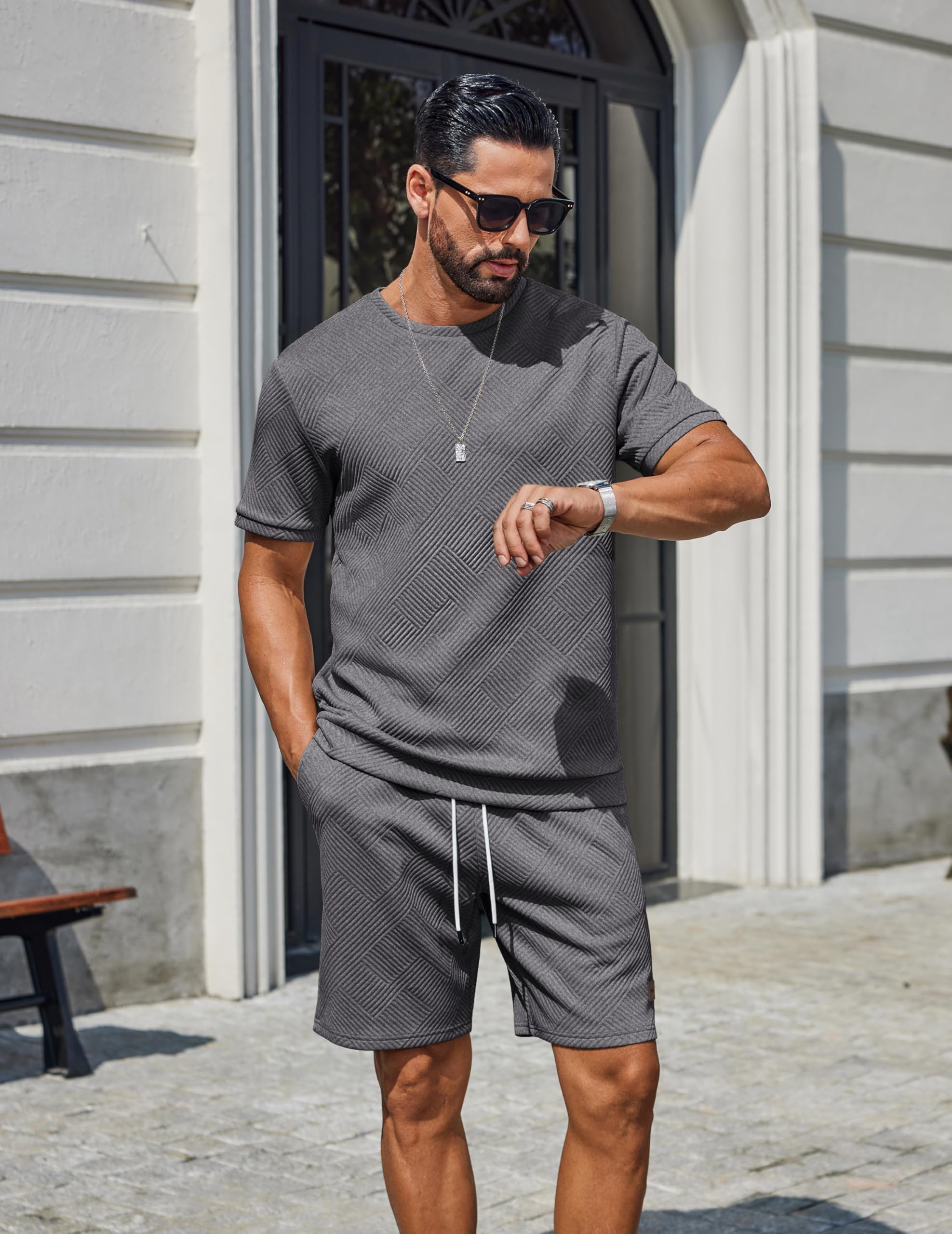 COOFANDY 2-teiliges Set aus Hemd und Shorts für Herren