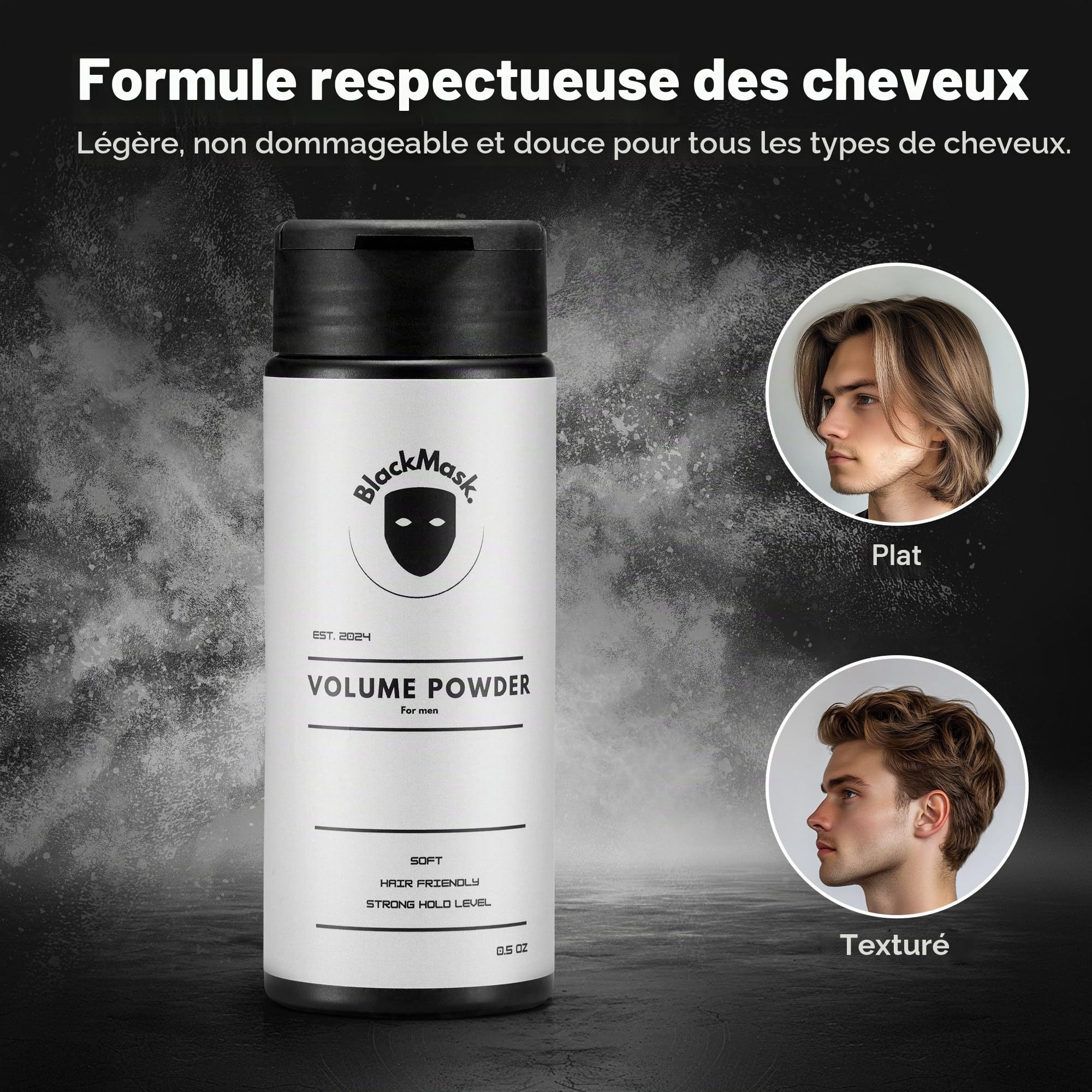 BlackMask Poudre Texturisante pour Hommes, Facile à Appliquer - Ajoute Instantanément Texture et Volume, Ingrédients Tout Naturels, Tenue Forte, Poudre pour Cheveux pour Hommes
