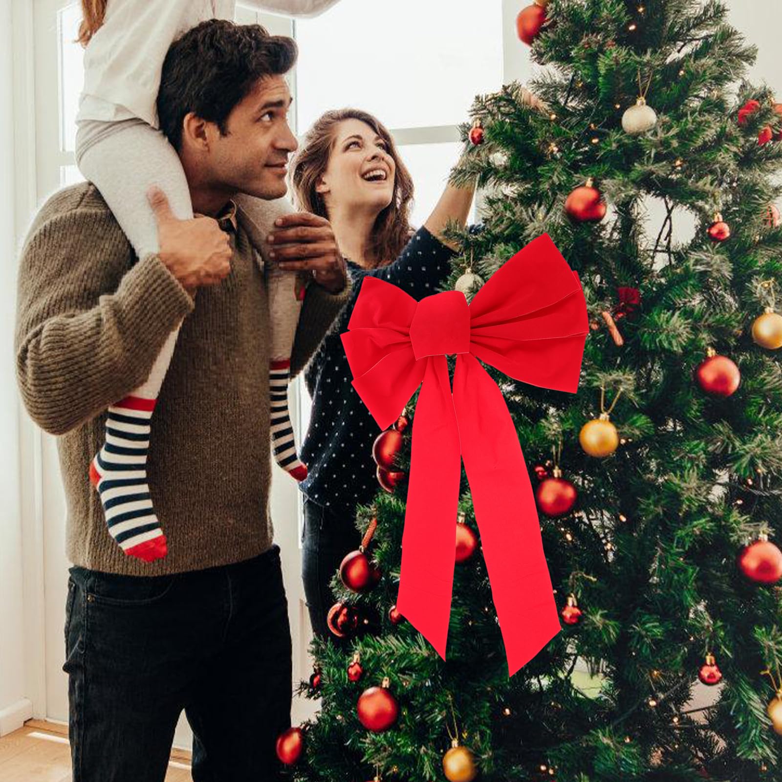 VOSAREA 4 pcs Christmas Red Bow Ornament Lint Bowknot Xmas Tree Decor for Home Party Indoor Outdoor Wreath Door Holiday1 - Image 4