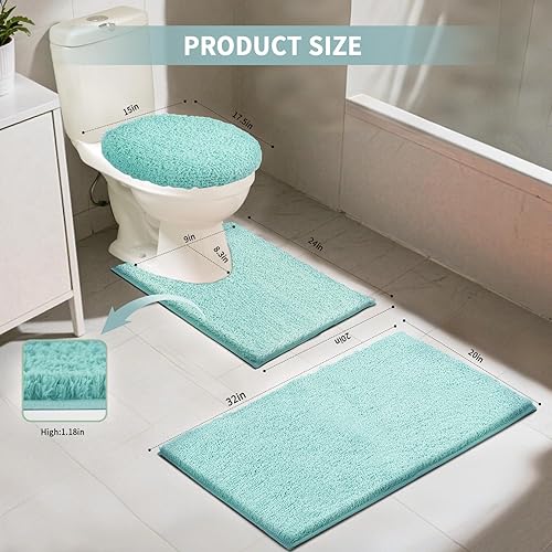 Miniatura 3 de Juego de alfombras de baño de 3 piezas con cubierta de inodoro y alfombras de inodoro en forma de U, juego de alfombras de baño de felpa suave con