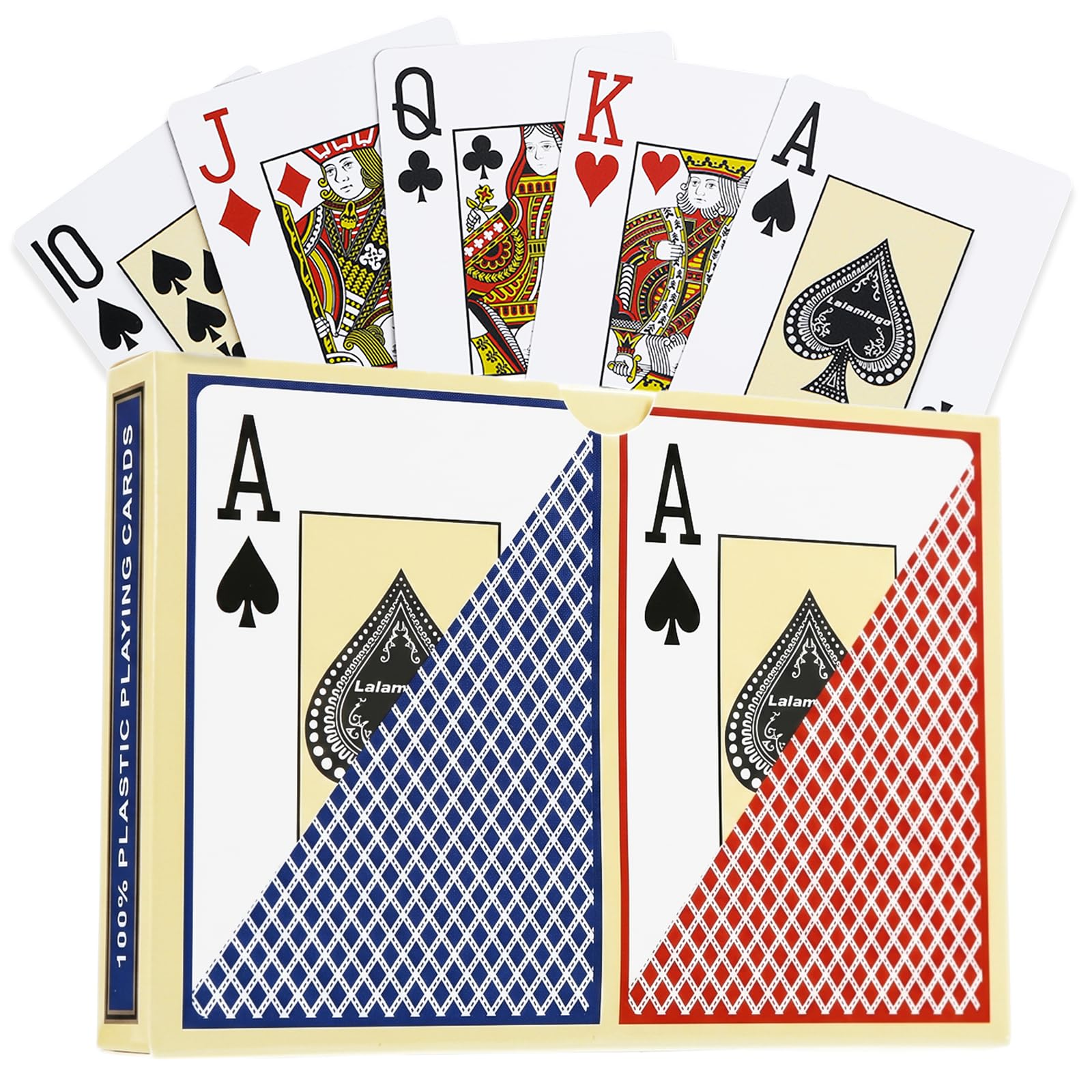 Waterproof Plastic Playing Cards 2 Decks Poker Size Jumbo Index Red & Blue