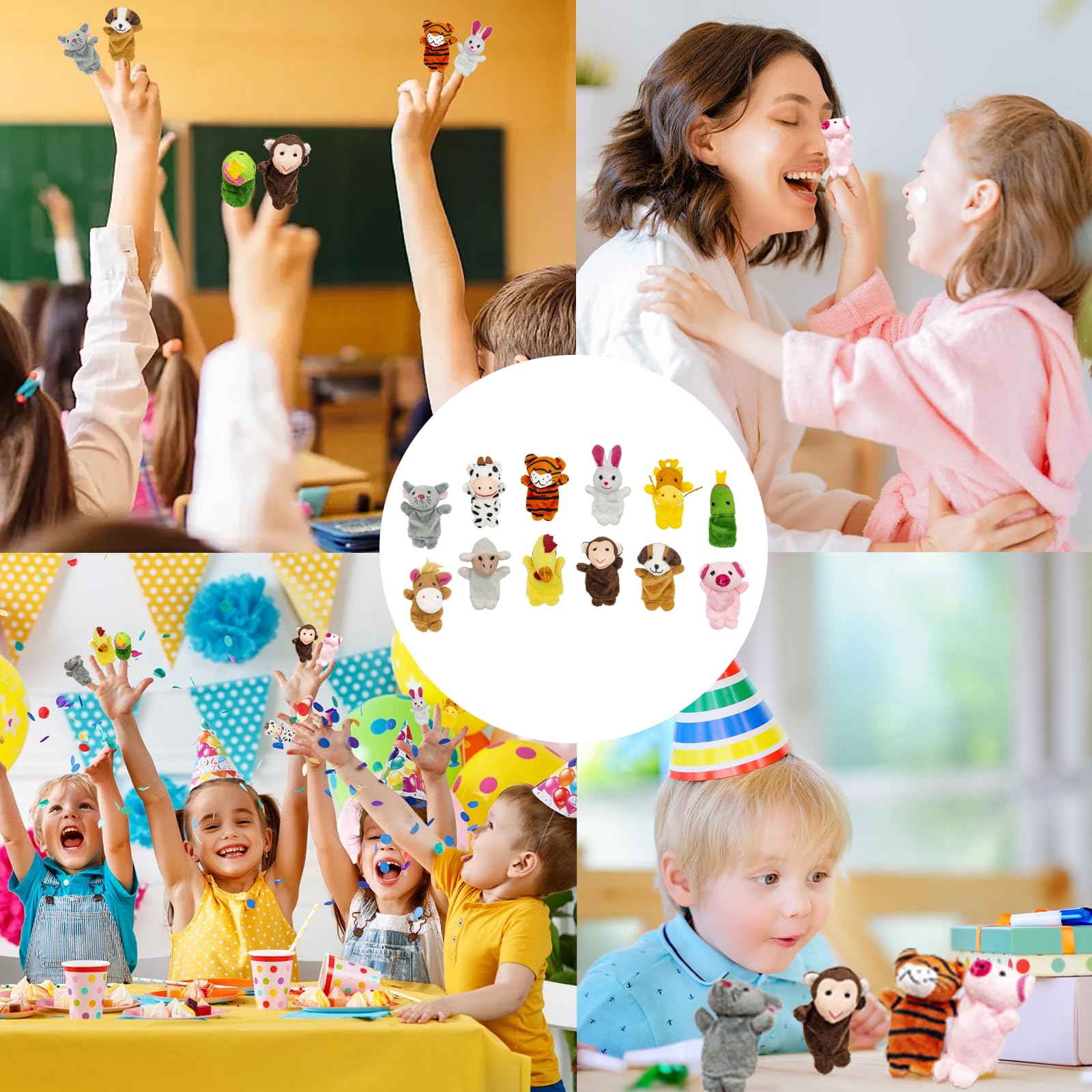 Lot de 12 marionnettes à doigts pour enfants, en peluche, mini doudou, pour cadeaux d'anniversaire d'enfants, cadeaux de fête, Halloween (A)