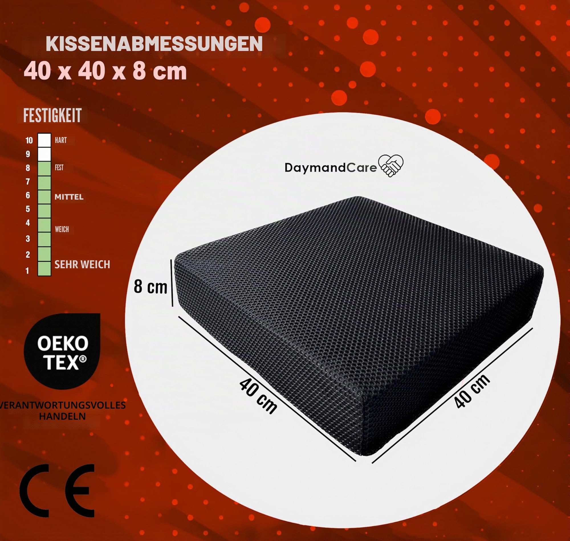 Premium-Kissen aus viskoelastischem Material und kühlendem Gel mit 2 Bezügen | Wasserdicht | Hoher Komfort bei längerer Nutzung | Bürostuhlkissen | 40x40x8 cm | Gaming-Stuhl