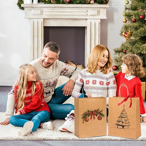 Miniatura 5 de OUTUXED 100 bolsas de papel marrón de 10 x 5 x 13 pulgadas, bolsas de regalo de papel kraft grandes con asas a granel para negocios, compras,