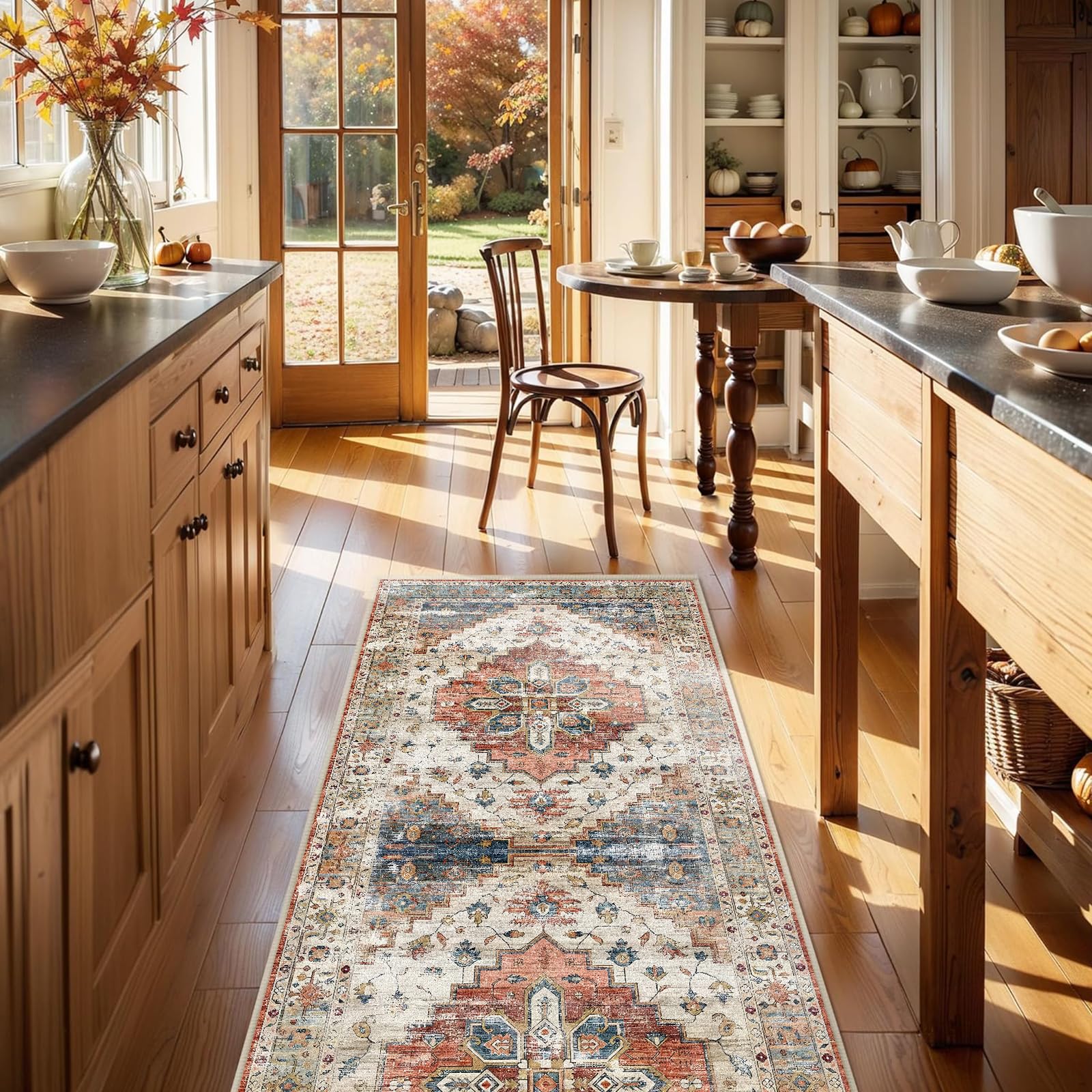Cycleader 60x180cm Non-Slip Washable Runner Rug for Hallway, Vintage Boho Faux Cashmere Carpet Anti-Fatigue Kitchen Rugs Indoor Soft Long Floor Mat Low Pile Runners with Anti-Slip Backing for Bedroom