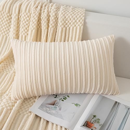 Miniatura 408 de UGASA - Juego de 2 fundas de almohada de terciopelo a rayas, funda decorativa para cojín con cremallera oculta para el hogar, sofá, dormitorio,