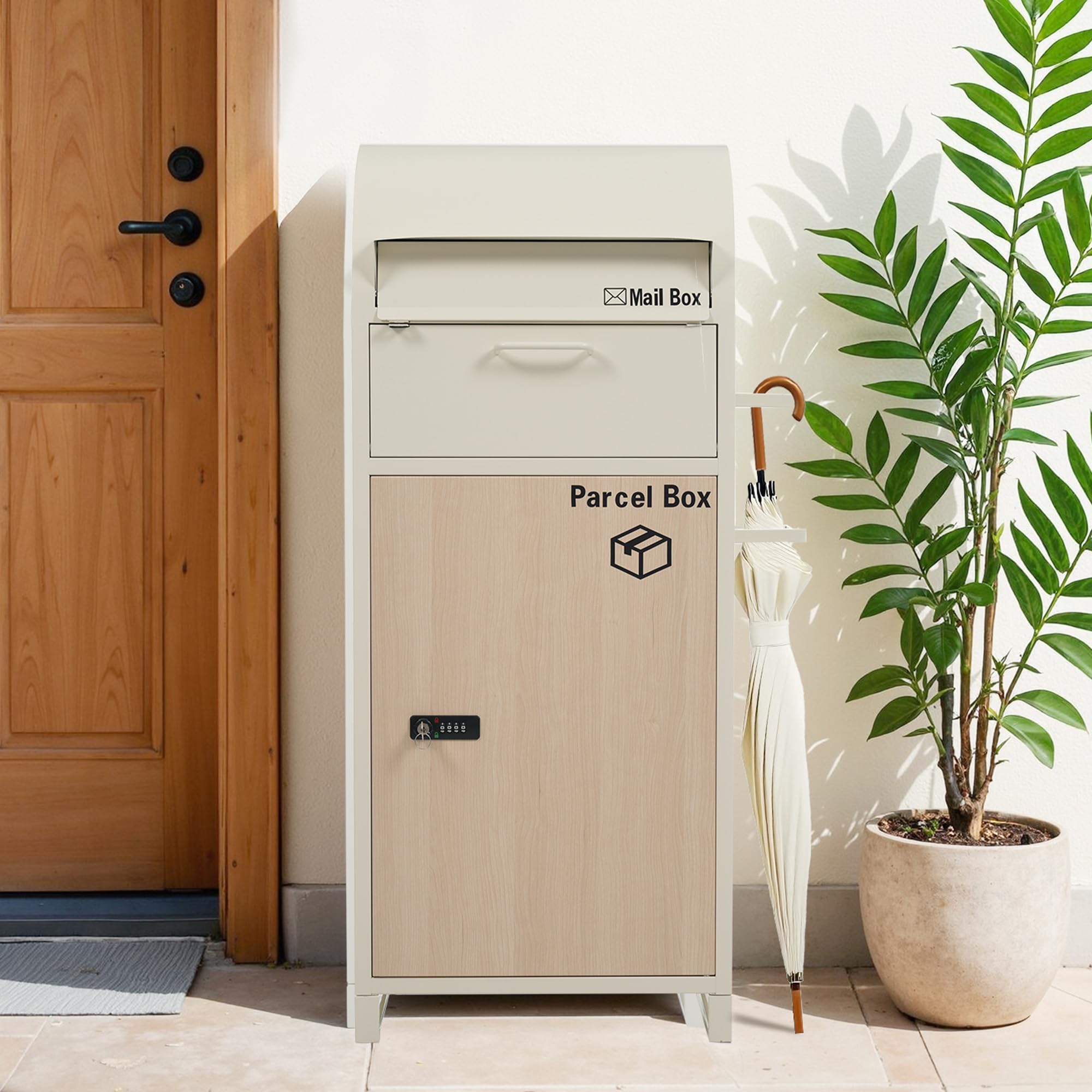 Amazon.co.jp: ポスト 置き型 宅配ボックス付き スタンドポスト 傘立て