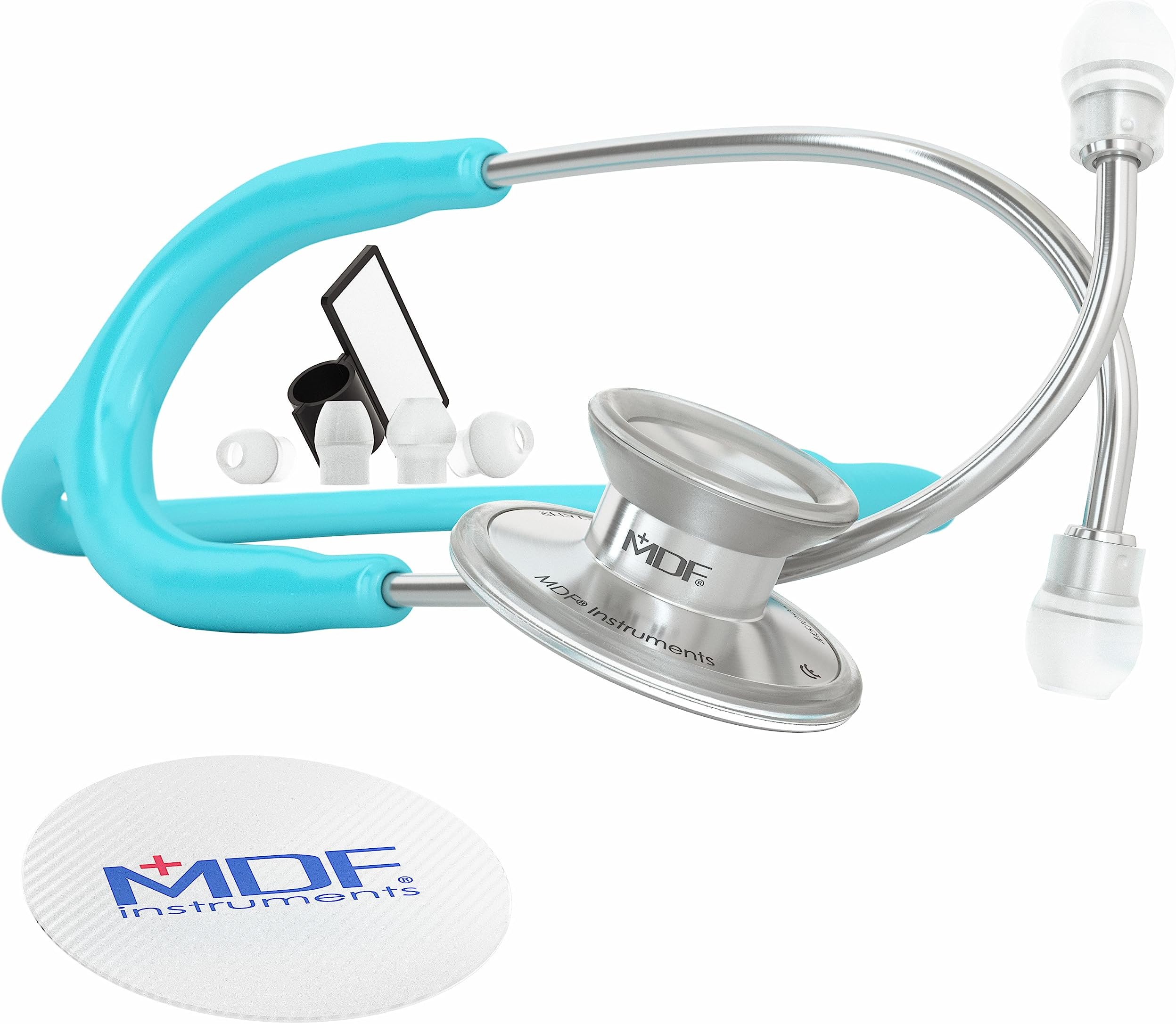 Acoustica Lightweight Stethoscope for Doctors, Nurses, Students, Home Health Use, Adult, Dual Head, Pastel Blue Tube, Silver Chestpiece-Headset, MDF747XP03