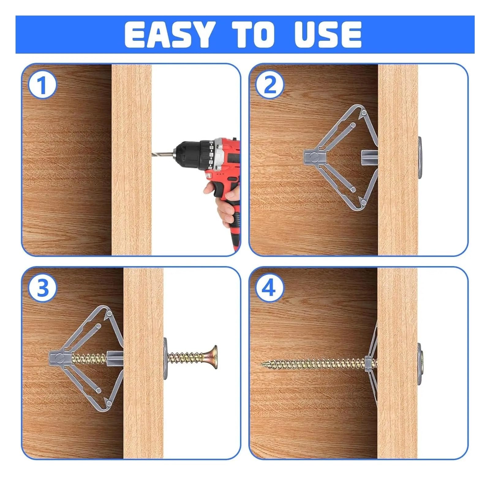 Tacos de pared de palanca de plástico, anclajes de expansión para paneles de yeso huecos, Kit de fijación de pernos de anclaje, herramientas de fijación de Hardware(White,5cm (100sets))