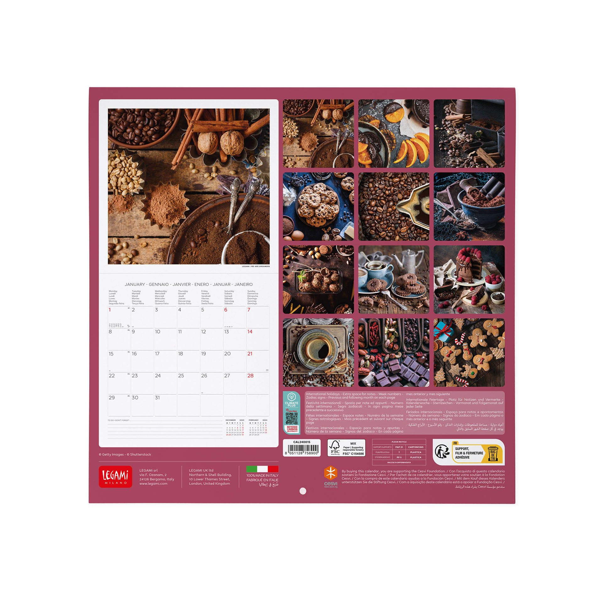 Calendario De Pared 2024 Legami Con Perros Del Mundo - Diseño Divertido, Espacio Para Notas, 30x29 Cm