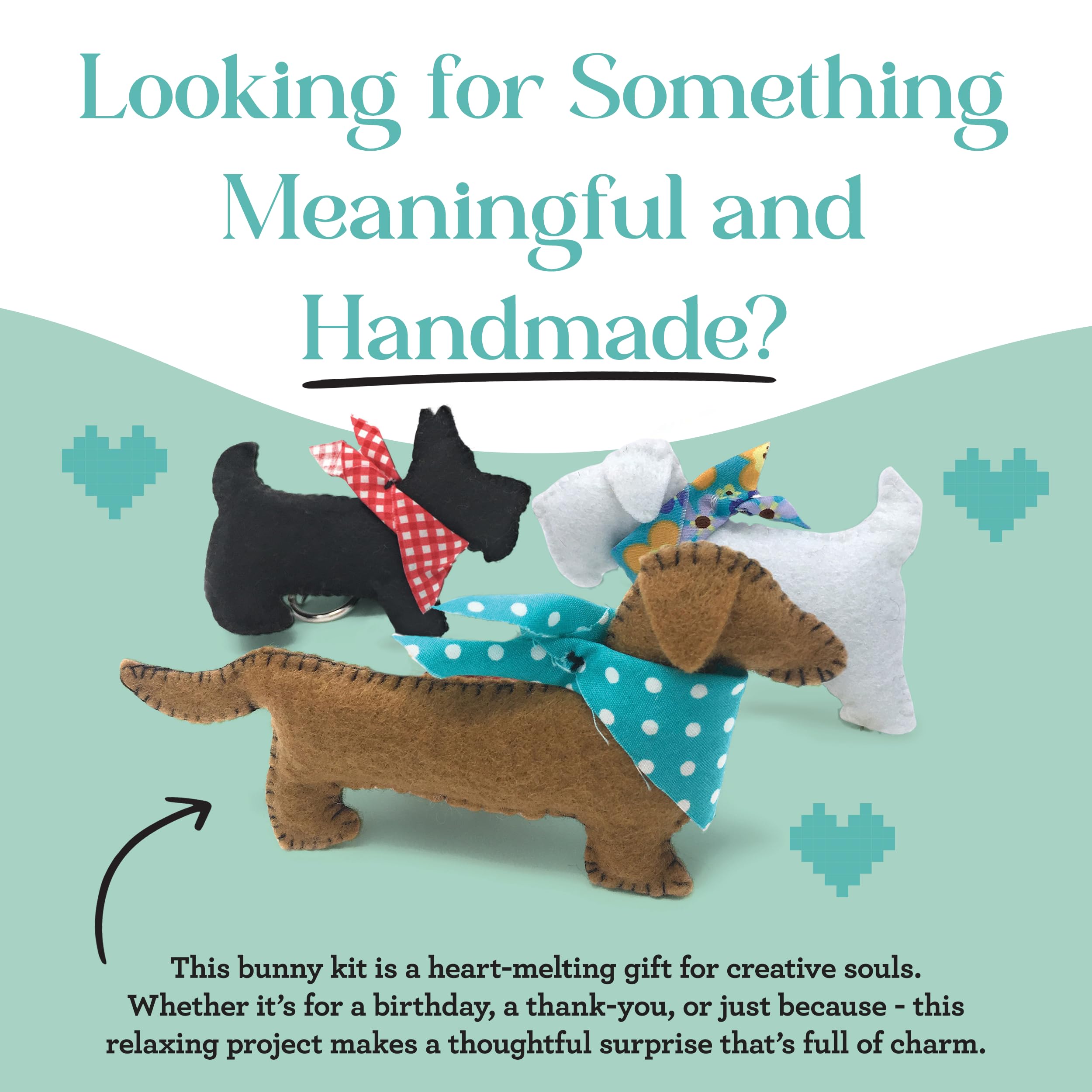 Three Felt Puppies Sewing Craft Kit by The Crafty Kit Company | DIY Dog Soft Toy Kit for Adults & Beginners | Handmade Art & Creativity | Mindful Home Craft Gift Made in Scotland
