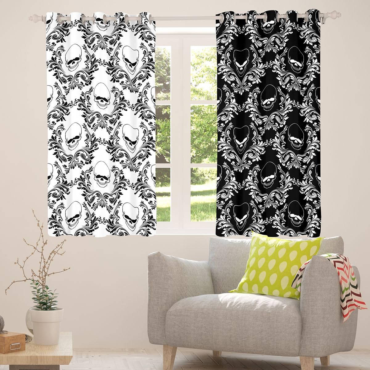 Loussiesd Sugar Skul Window Treatments, 2 panele szer. 46 x dł. 72