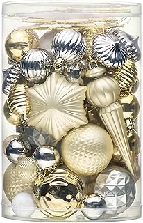 Valery Madelyn Christmas Tree Decorations 60pcs, Gold and Silver White Xmas Baubles Shatterproof Ball Ornaments Set