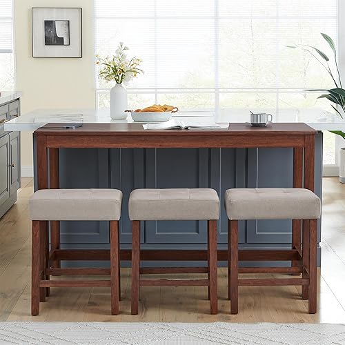 Miniatura 6 de 59 Inch Bar Table, Dining Table, Sofa Table with Power Outlet, 3 Upholstered Stools, 4 Bar Table and Chair Set for Living Room, Dining Room, Kitchen