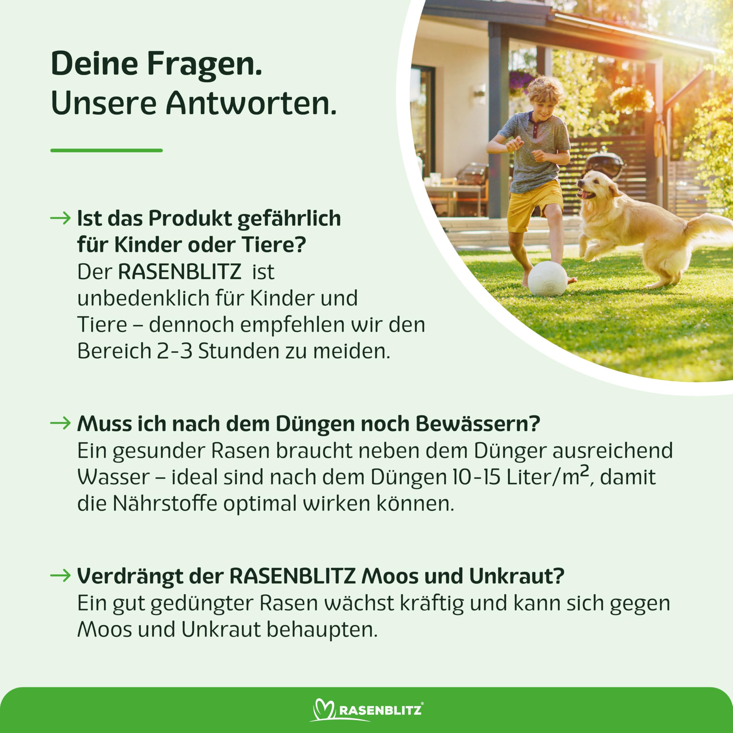 RASENBLITZ Rasendünger Sommer flüssig 5 L – flüssiger Rasendünger für starken Rasen trotz Hitze – ideal zur Ergänzung zu Rasensamen – inkl. Sprühflasche – Anwendung direkt am Gartenschlauch
