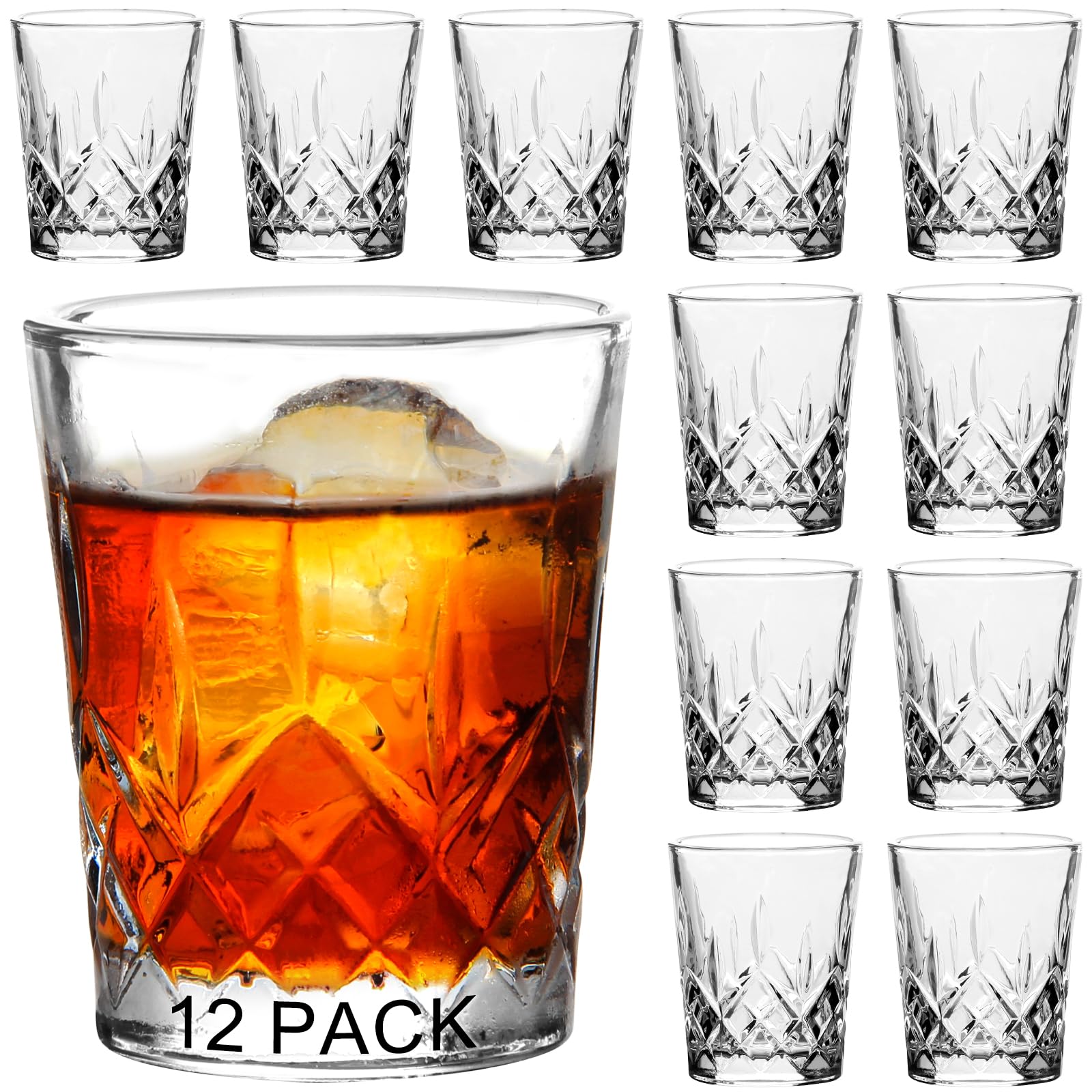 Ruckae 12 Pack 1.5 OZ Shot Glasses Set Crystal Shot Glass Bulk Clear Cone Shot Glasses for Vodka Tequila Whiskey Liquor