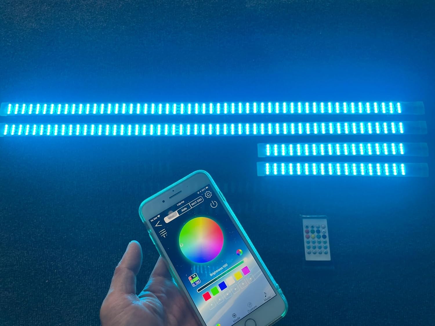 2PCS 4FT +2PCS 6.5FT Quad Row 4Rolls RGB Dream Color Chasing Flow Series LEDs Brightest Light Strips Underglow Underbody Fender Lights Bluetooth Remote Control for Car Truck Vehicle