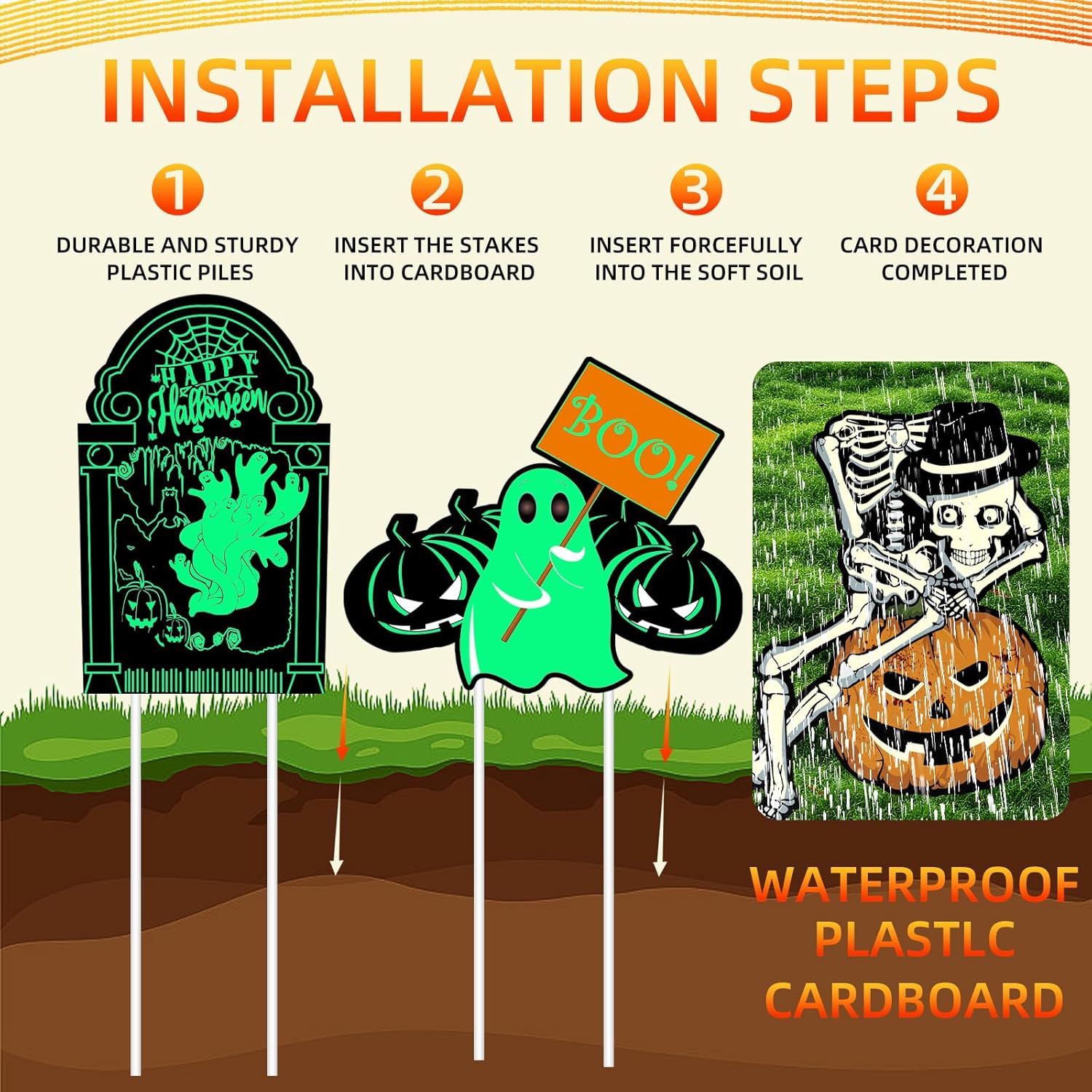 10 PCs Halloween Decorations Outdoor Tombstone Yard Sign with Stakes Glow in The Dark Graveyard Tombstones Pumpkin Ghost Props for Family Home Front Yard Lawn Garden Halloween Party Decor
