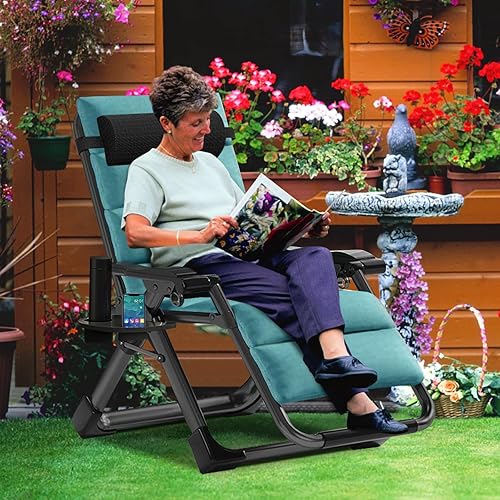 Miniatura 2 de MOPHOTO Silla Zero Gravity, silla de descanso acolchada para exteriores con mesa auxiliar, silla reclinable de gravedad cero, silla reclinable para