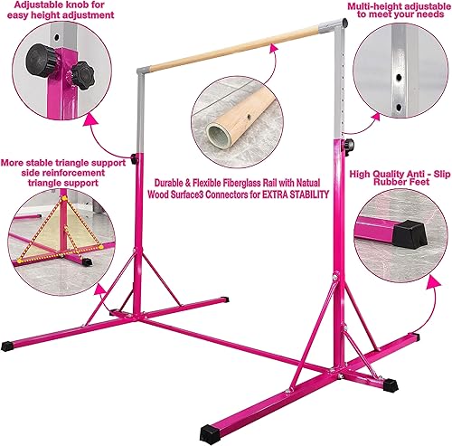 Miniatura 2 de PreGymnastic Barra alta plegable de gimnasia de 6 pies, barra de gimnasia súper resistente para niños y adolescentes, límite de peso de