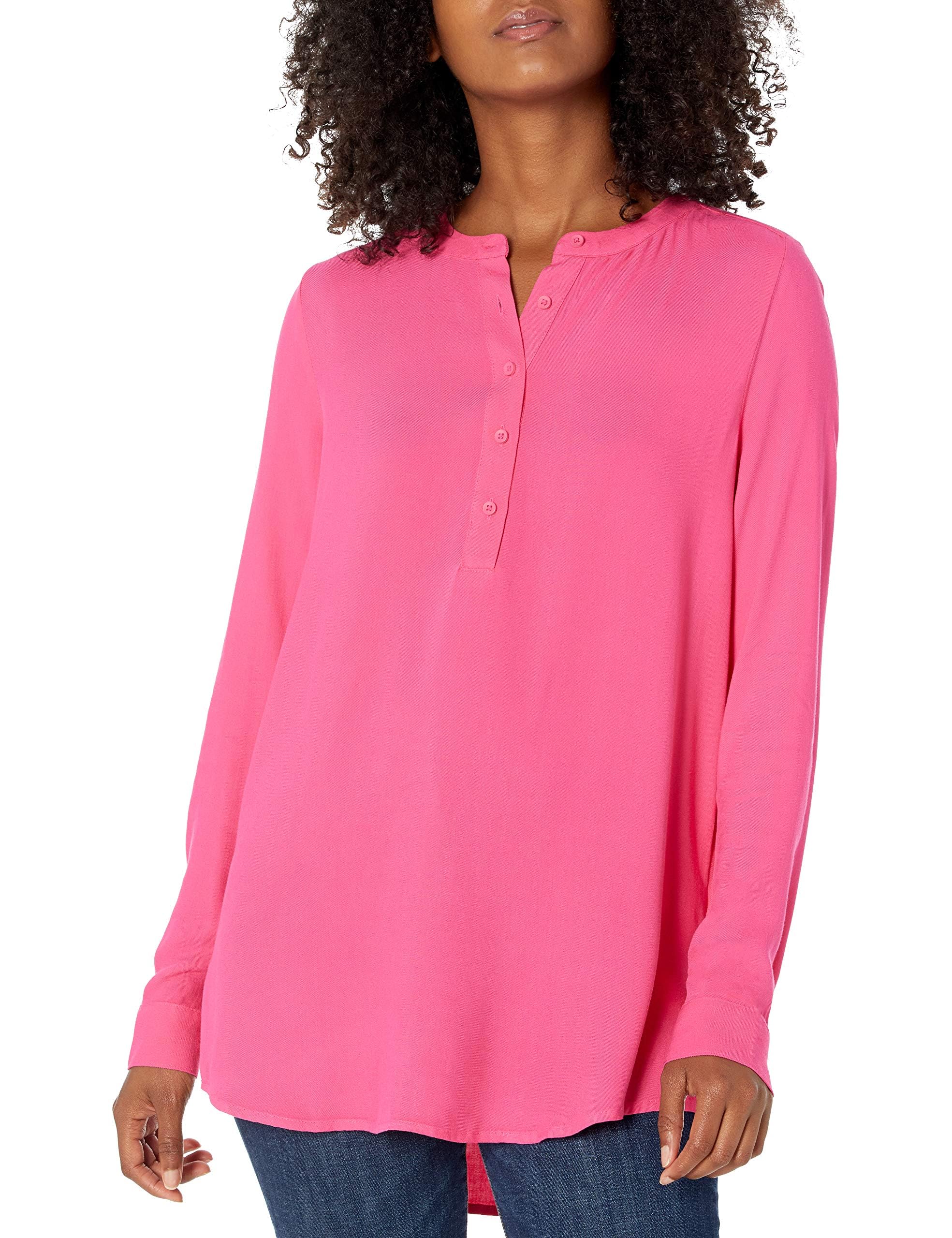 Amazon Essentials Women's Long-Sleeve Woven Blouse, Hot Pink, XXL