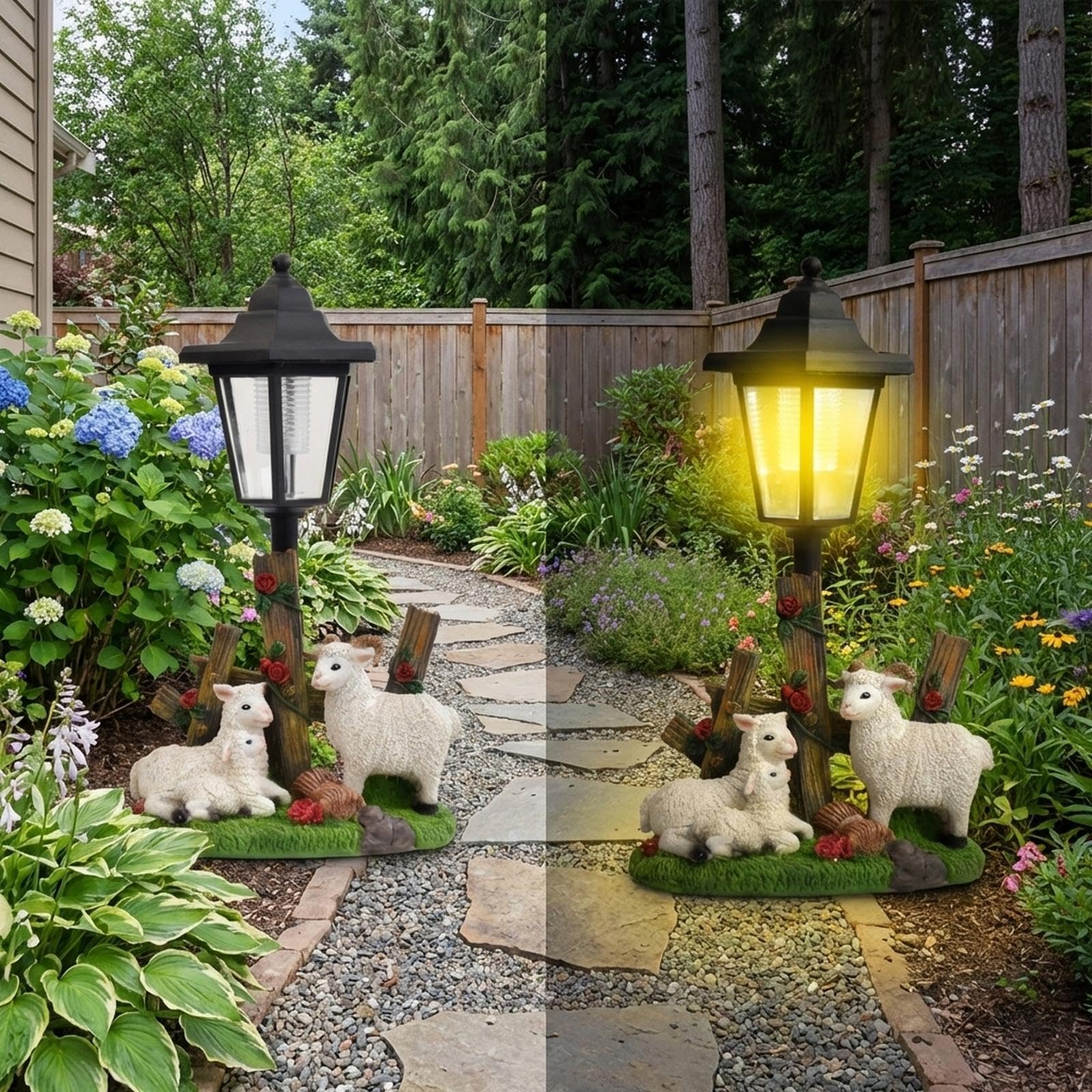 Estatua de Jardín Figura Resina Lámpara Ornamental Resistente al Agua Diseño Atractivo Ilumina Ambientes Exteriores Adecuado para, Oveja 32x18.5x13.5cm
