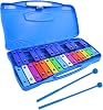 25 Note Chromatic Glockenspiel Xylophone in Red Case, Xylophone with Black/White Keys & Two Plastic Beaters for Kids Adults, Musical Drum Percussion for Instrument Educational Music Learning (Blue)