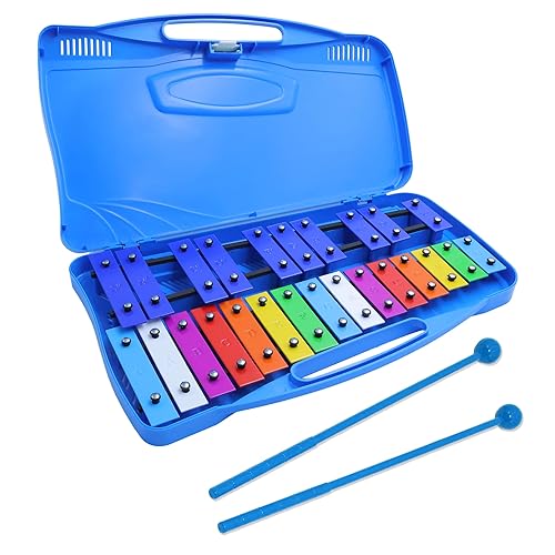Xylophone Glockenspiel chromatique à 25 notes dans un étui bleu,