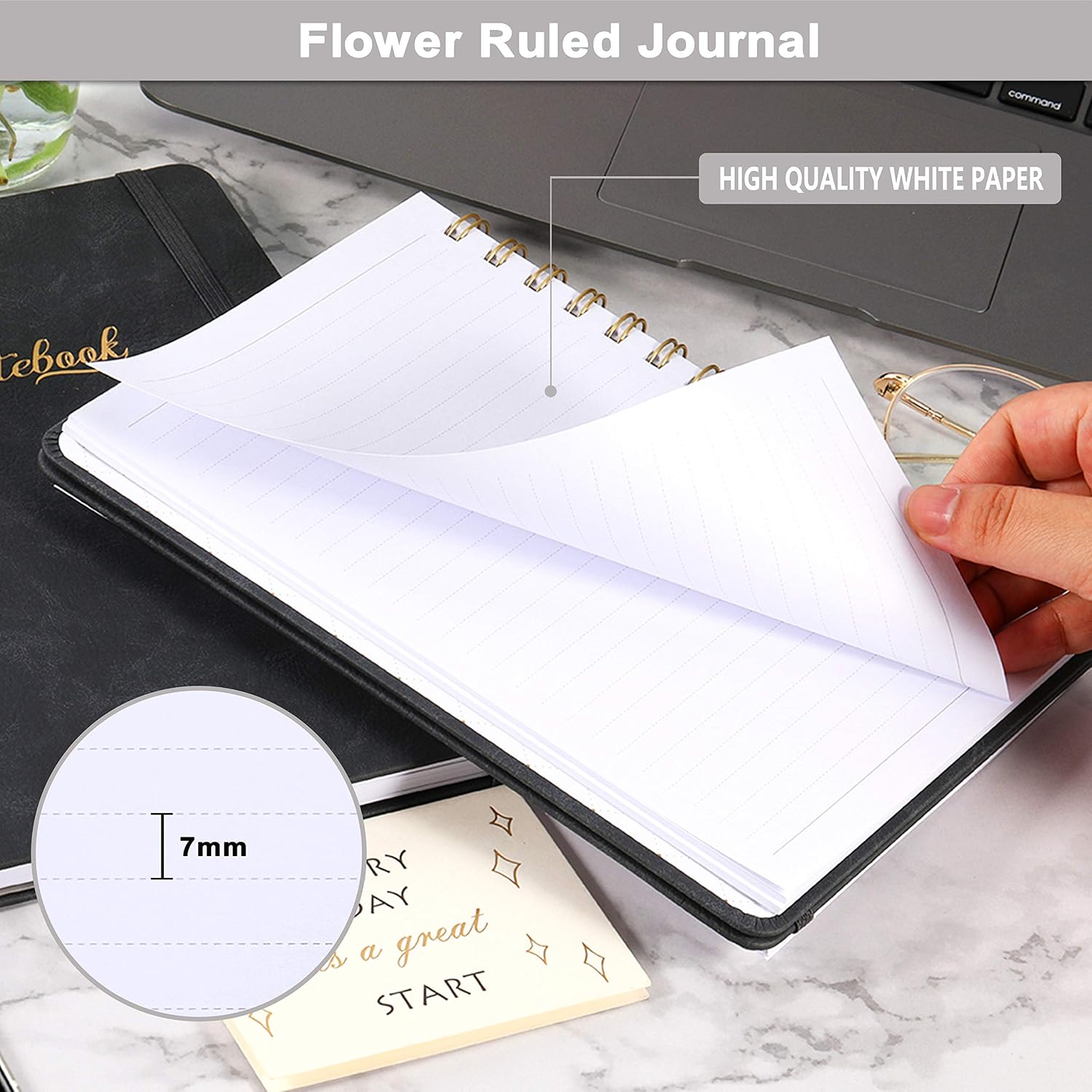 Ruled Notebook/Journal - Hardcover Lined Notebook with White Thick Paper, College Lined Journal with Twin-Wire Binding, 6.3"×8.4", Perfect for Office Home School Business Writing & Note Taking