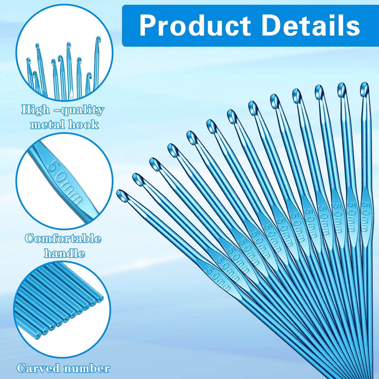 Tyqour 15 PCS Crochet Hooks Ergonomic 5 Mm Crochet Hook Crotchet Hooks Aluminum Small Crocheting Hooks for Beginners, Crochet Needle Set for DIY Yarn Crafts - 4
