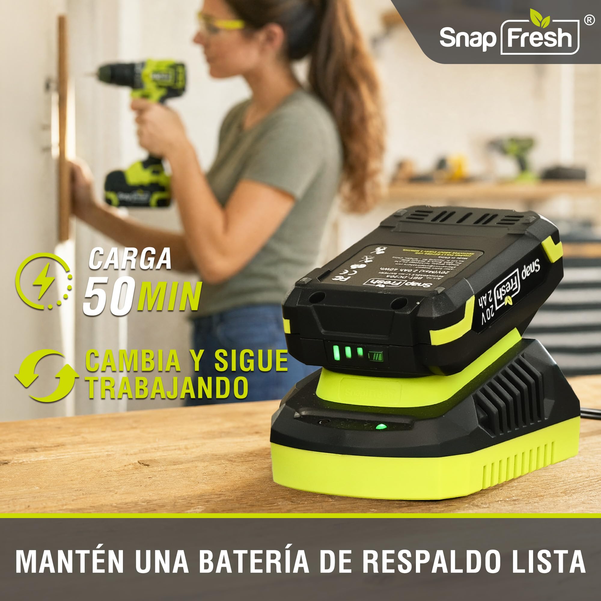 SnapFresh Batería de 20 V 2,0 Ah Solo Disponible con la Herramienta SnapFresh 20V, Carga Rapida (BBT-DC20A)