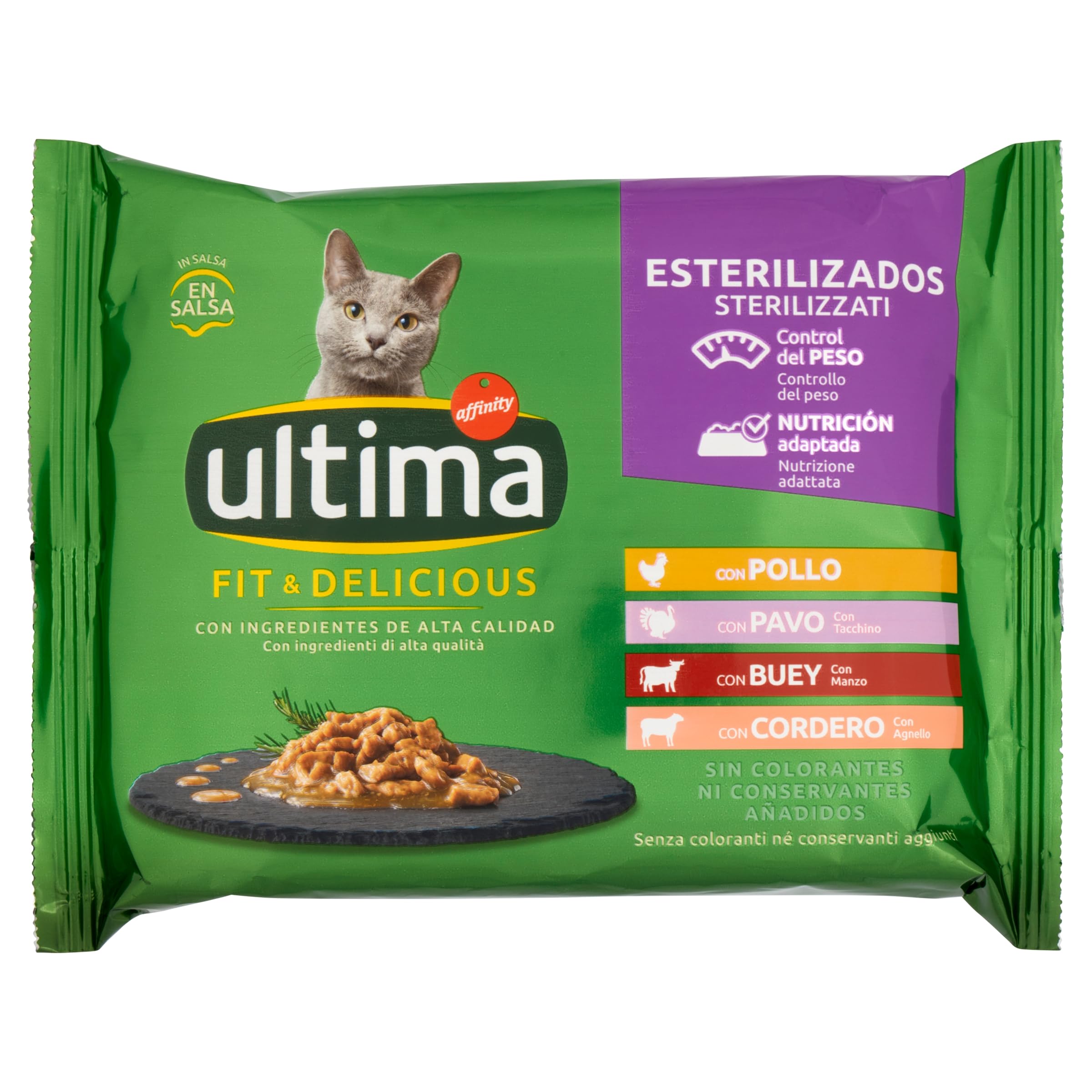 Ultima Fit & Delicious Comida Húmeda para Gatos con Variedad de Carnes, Multipack 4 x 85 g (340 g)