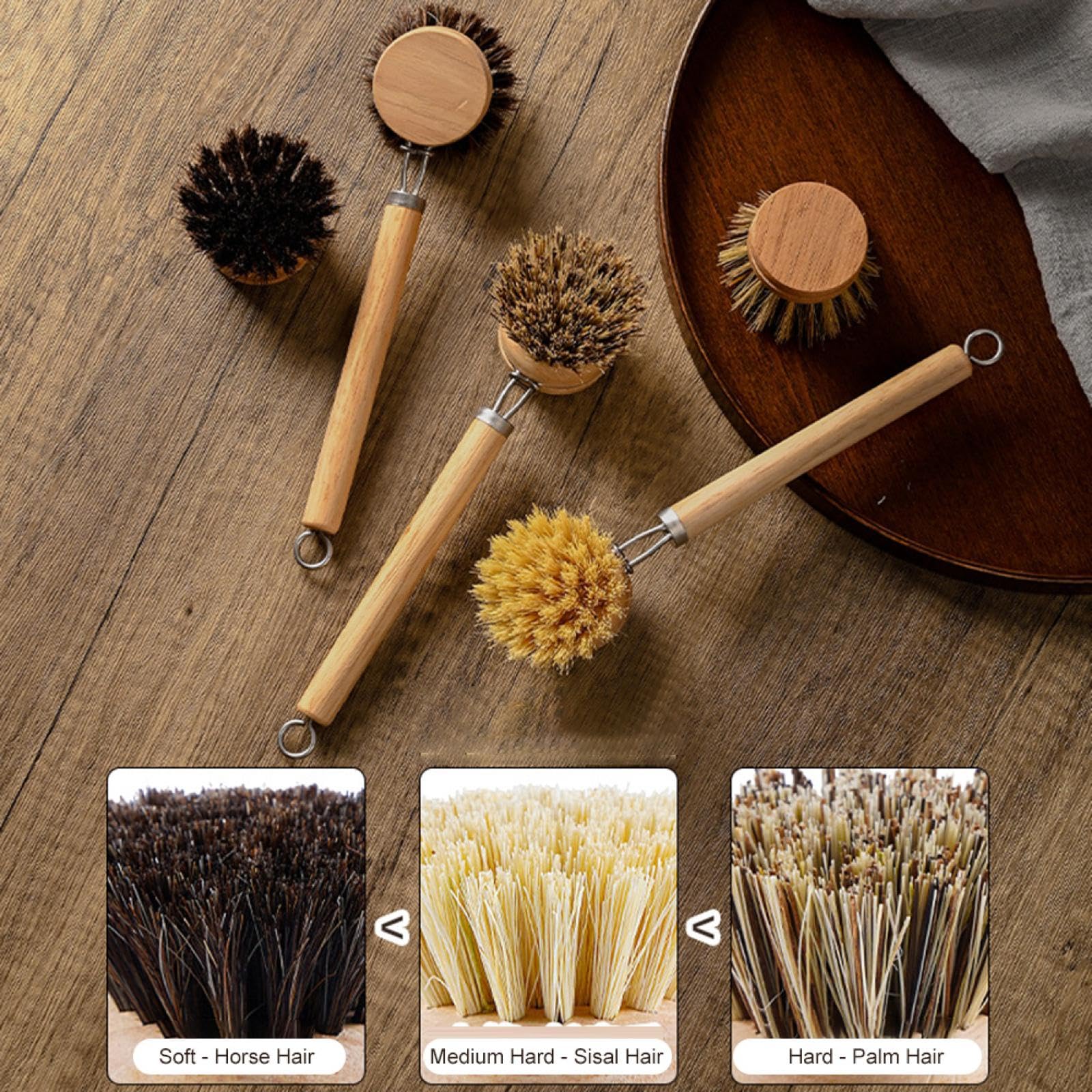 Cepillo para Platos reemplazable con Mango de Madera, quitamanchas, Cepillo portátil para Fregar y Limpiar el hogar, Accesorios de Cocina (Pelo de sisal)