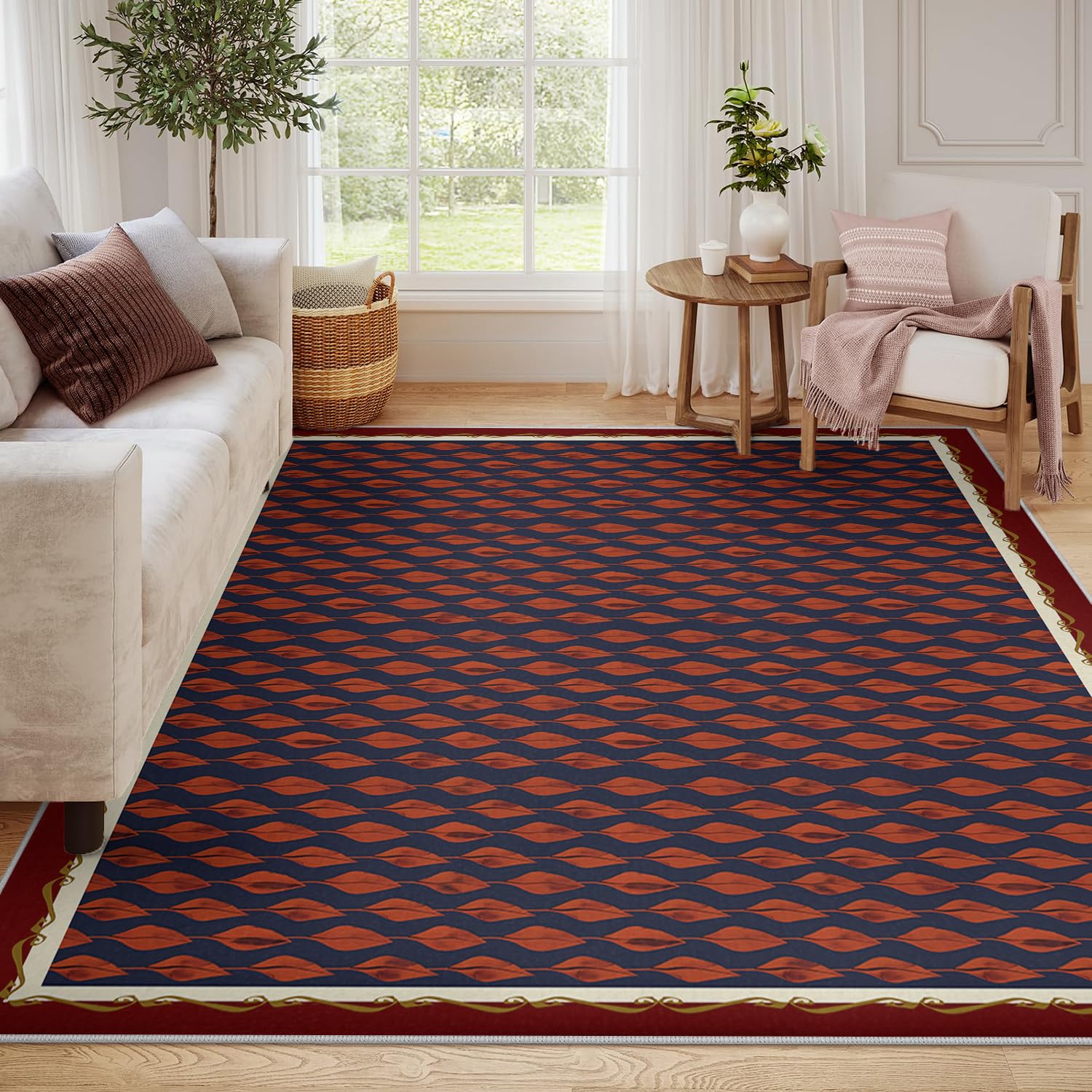 Tapis 120x180cm salon lavable au motif de feuilles abstraites