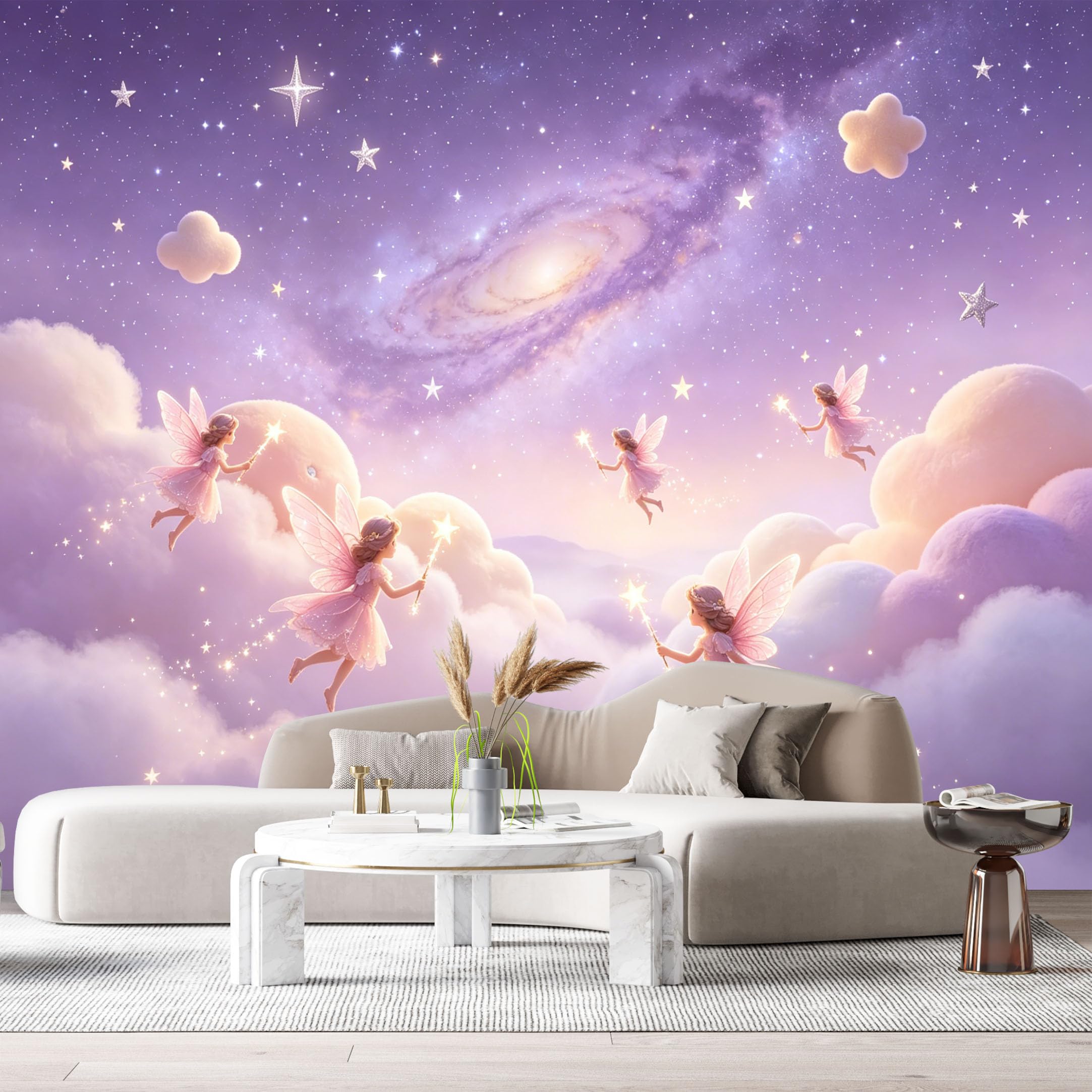 Custom Size Wall Murals Abstract Modern Galaxy Celestial Fairies Soft Pastel Clouds SelfAdhesiveWall Fabric Removable Wallpaper Wall Decor for Living Room Bedroom Bathroom