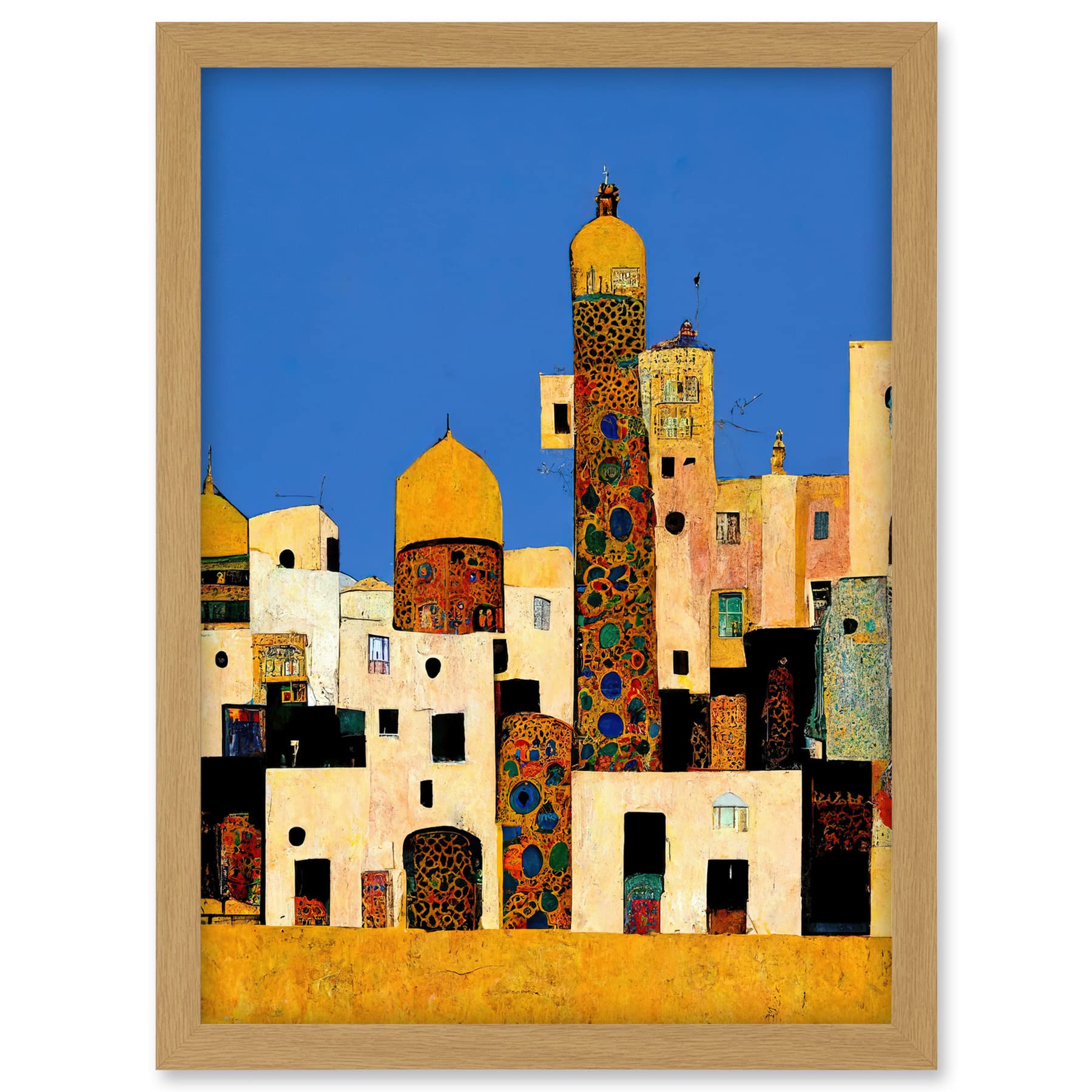 Doppelganger33 LTD Klimt Style Moroccan Cityscape Blue Gold Artwork Framed A3 Wall Art Print