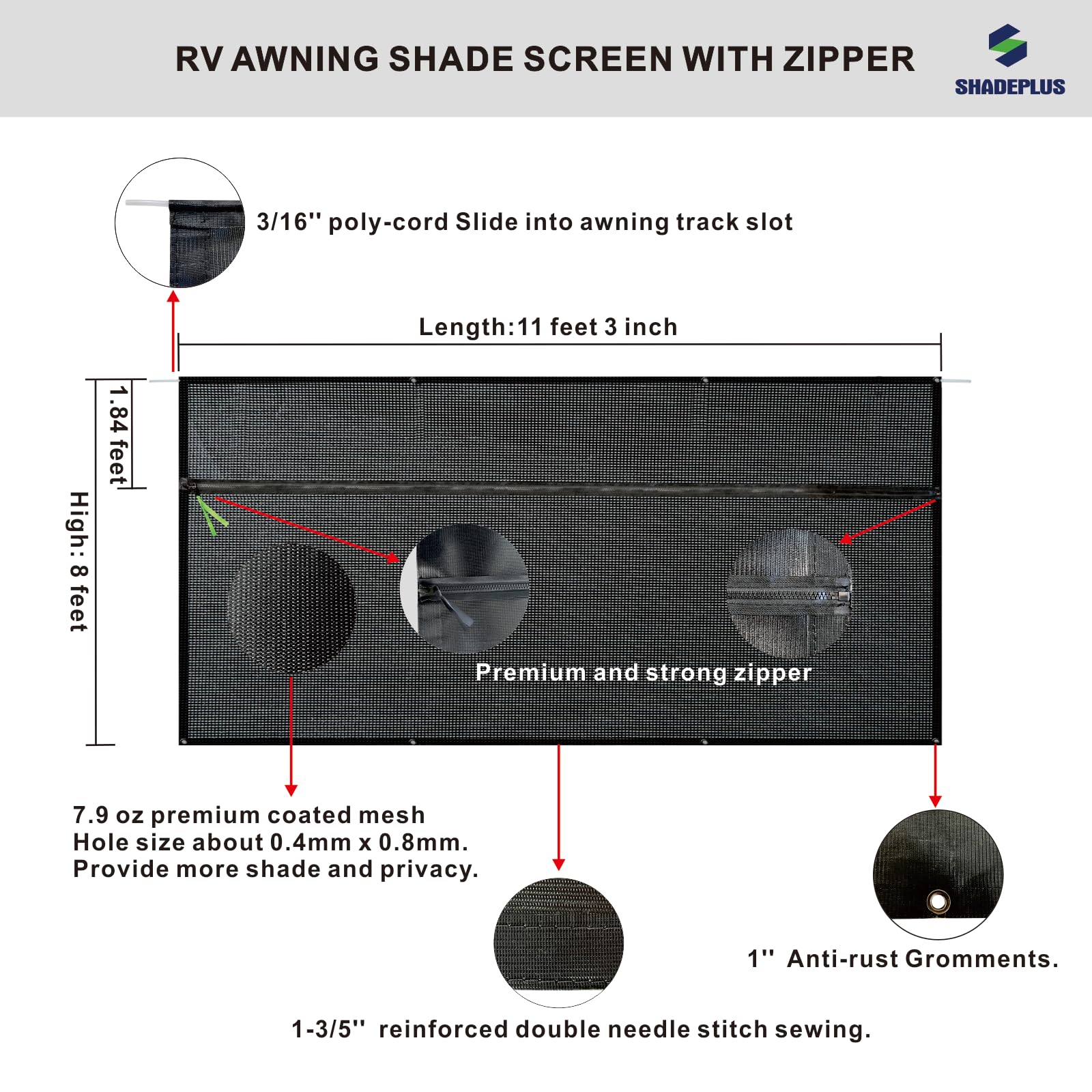 Splicing RV Awning Sun Shade Screen 9′ X 19’3" 600D Oxford Top - View #9