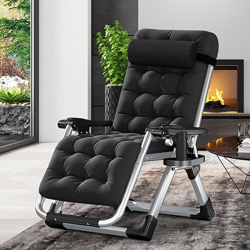 Miniatura 8 de LILYPELLE Cómoda silla plegable, silla plegable para dormitorio y sala de estar, sillas de patio plegables reclinables con cojín extraíble para